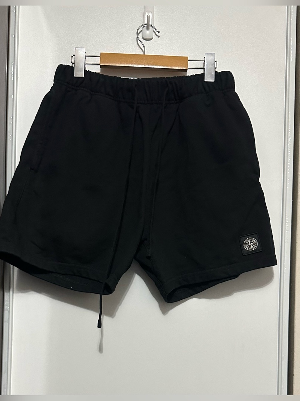 Stone Island Black Athletic Drawstring Shorts in pristine condition.